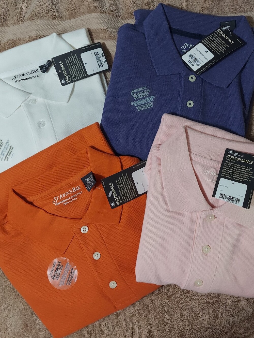 Lot Of 4 St Johns Bay Pique Performance Polo Shirts Sz Medium NWT Colors